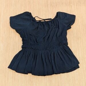 Torrid Blouse Black Peplum Lace Up Whimsygoth Fairy Dark Academia Women‎ 00 M/L